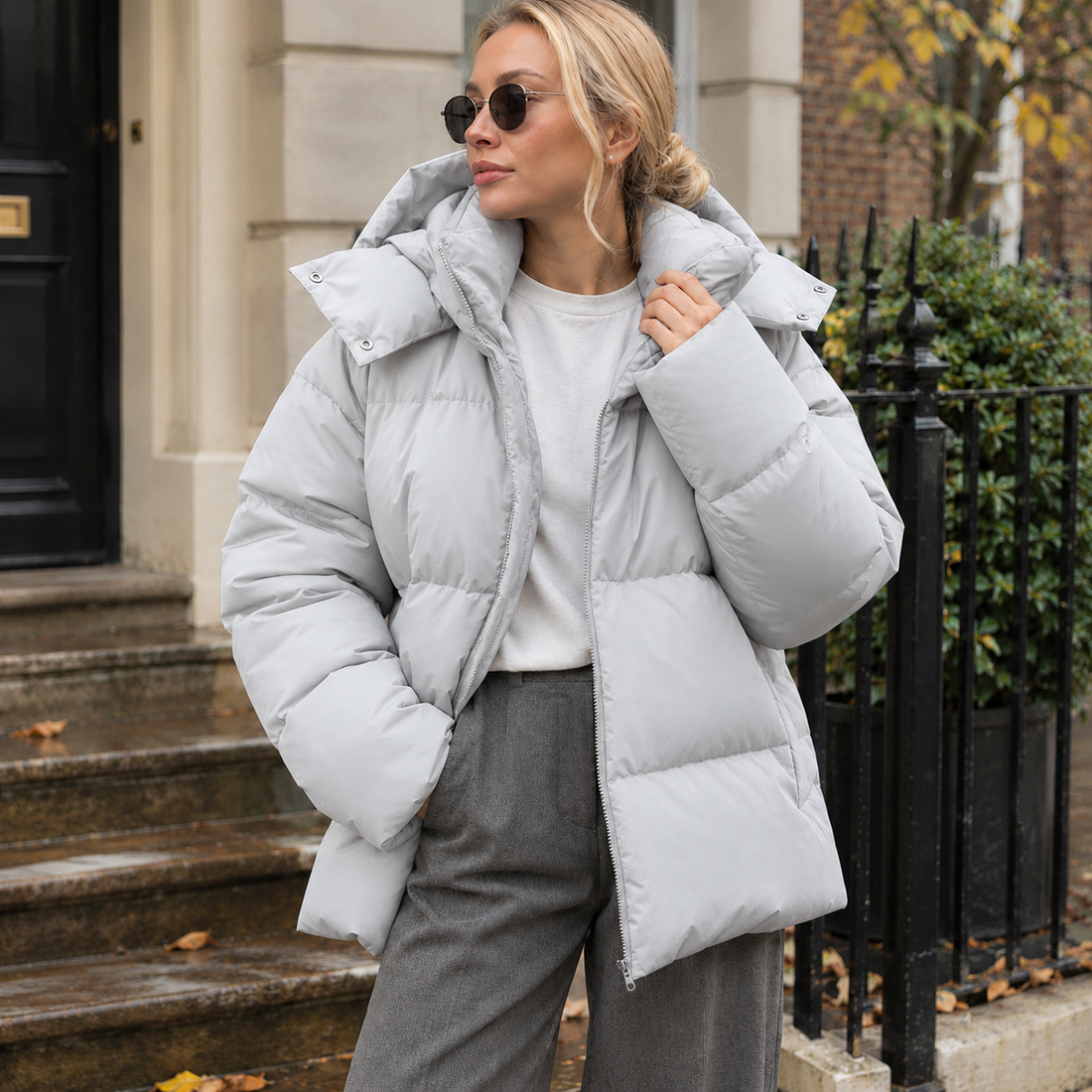 Katia-Rae Hooded Puffer Jacket - Light Gray