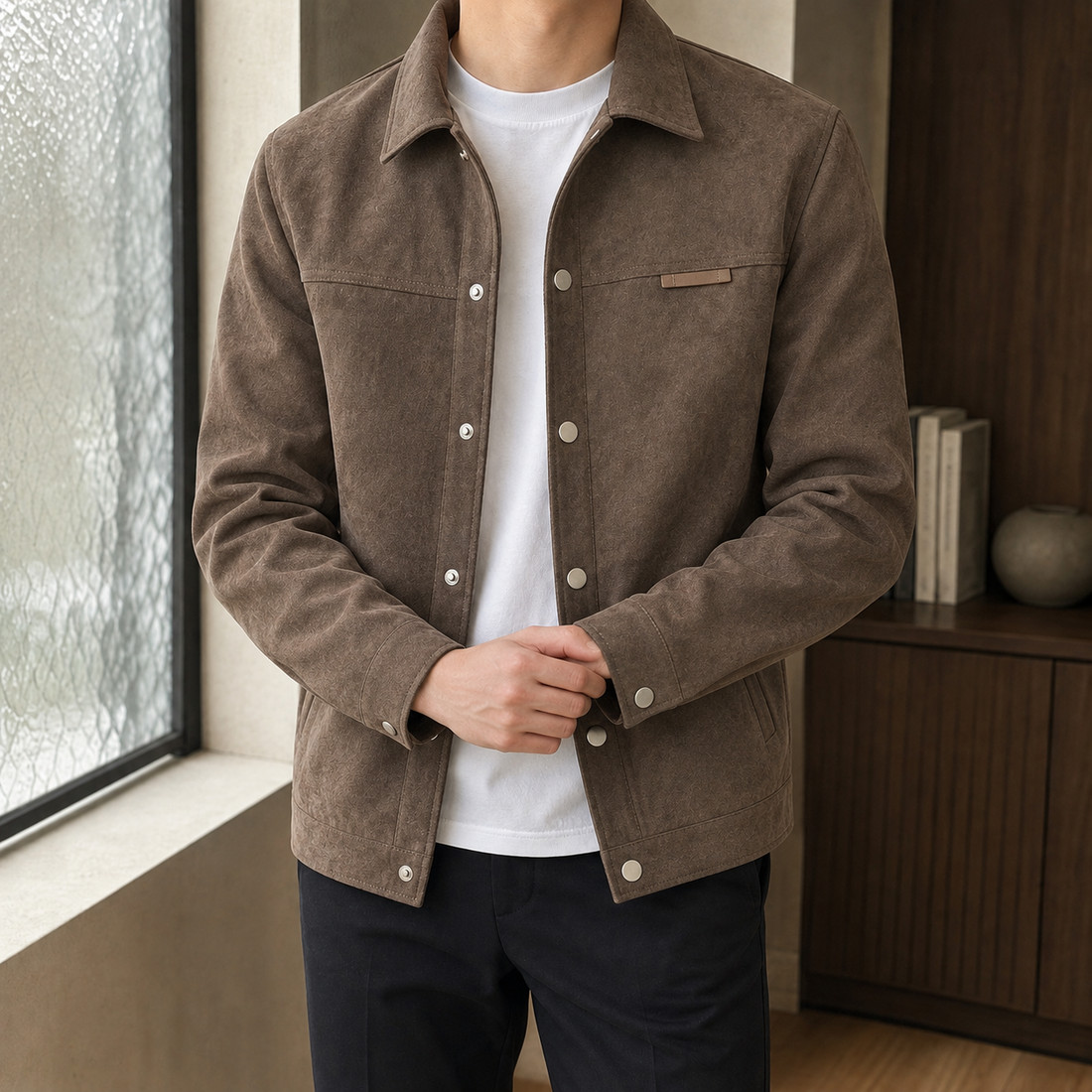 Amos-Lane Snap Front Jacket - Brown