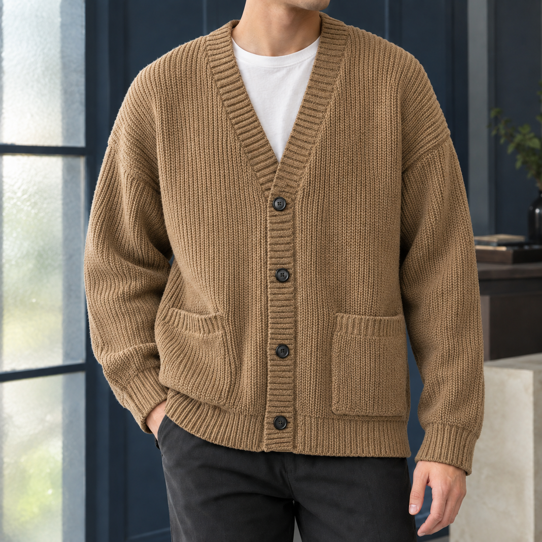 Freddie Ribbed Cardigan - Khaki
