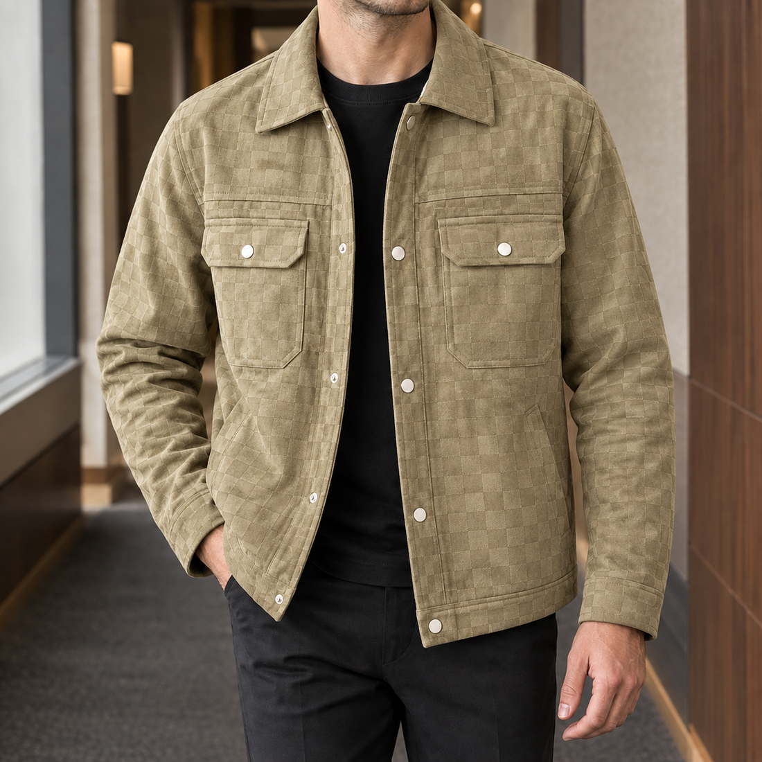 Ronan-Wade Checkerboard Jacket - Khaki