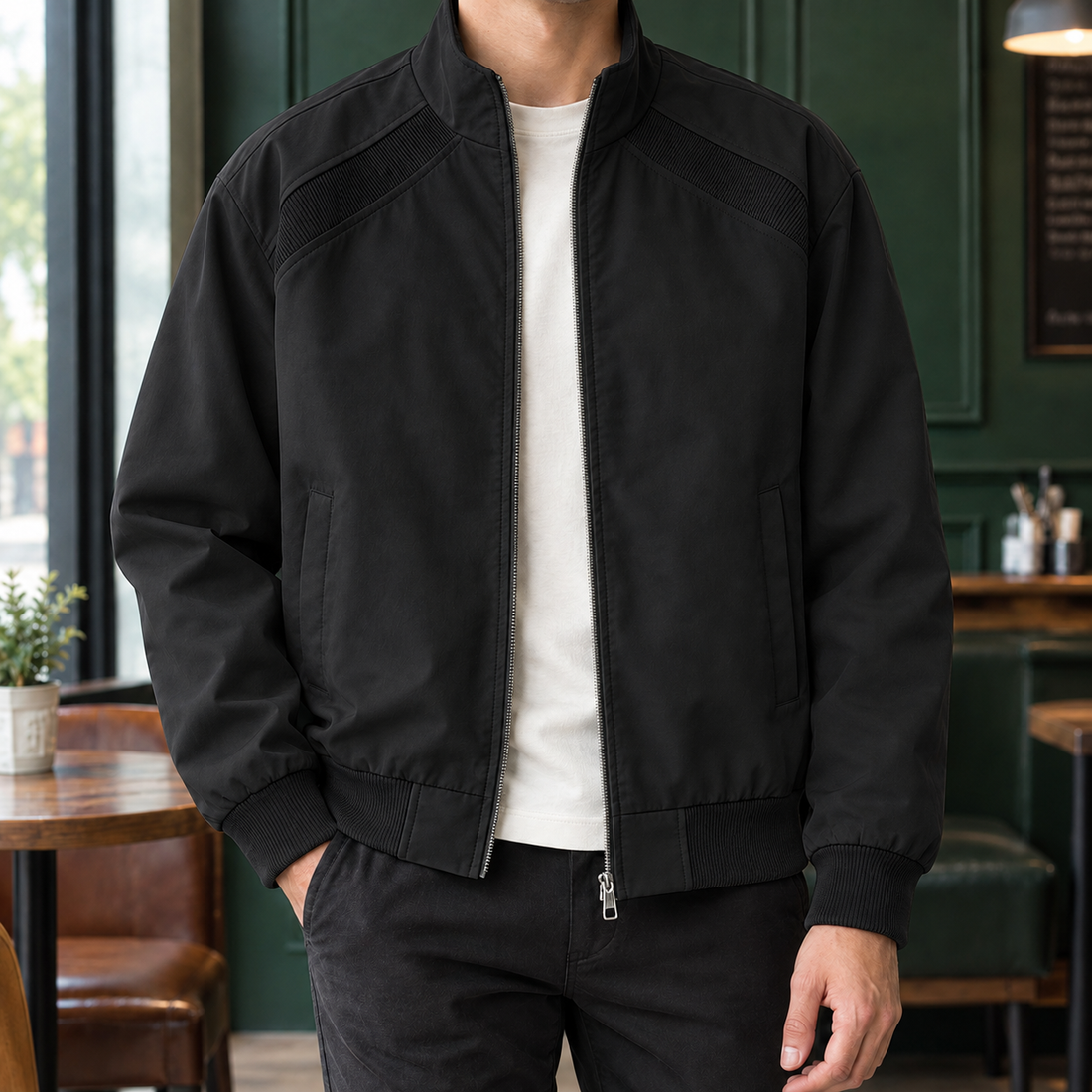 Ernest-Miles Ribbed Panel Jacket - Black