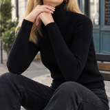 Honoria Ribbed Turtleneck Sweater - Black