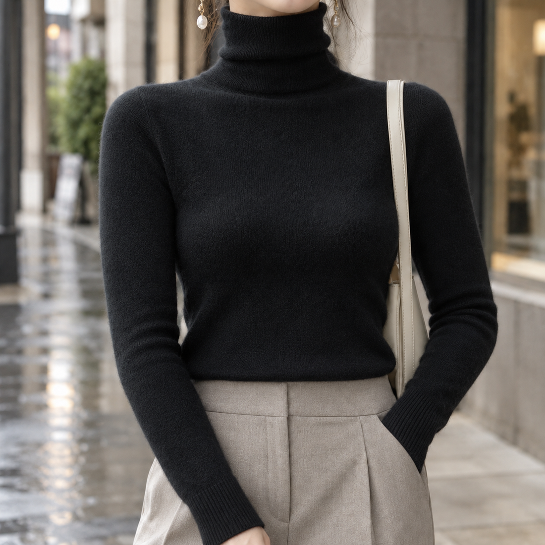 Valeria-Jade Turtleneck Top - Black
