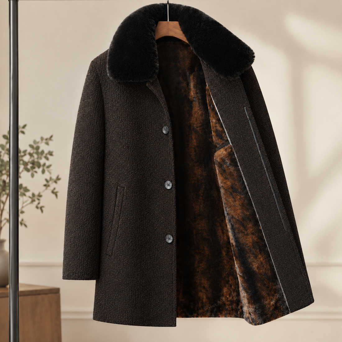 Herbert-York Plush Collar Coat - Coffee