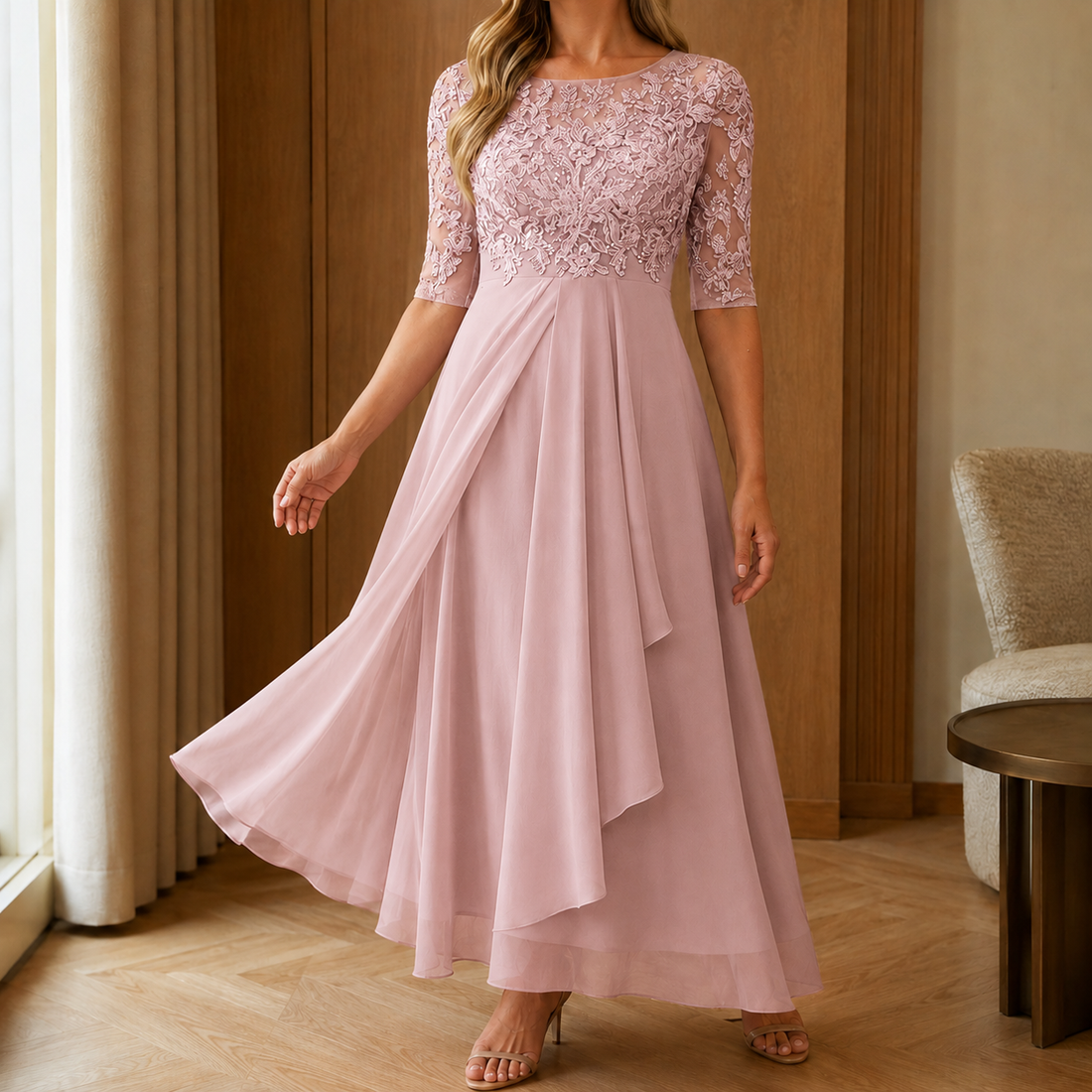 Edith-Kate Lace Bodice Dress - Pink