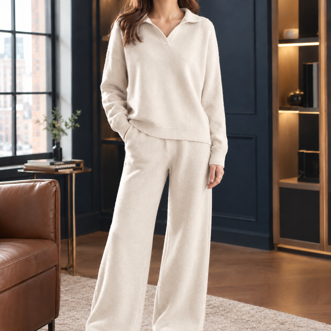 Audrina-Jane Relaxed Knit Set - Apricot
