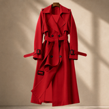 Camille-Pearl Belted Overcoat - Red