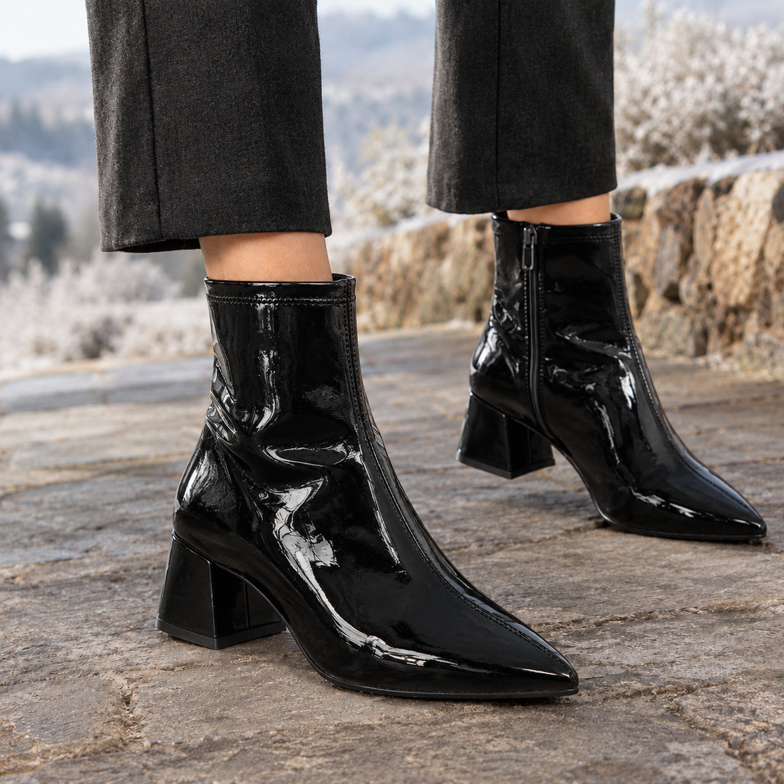 Milano-Vico Pointed Ankle Boots - Black