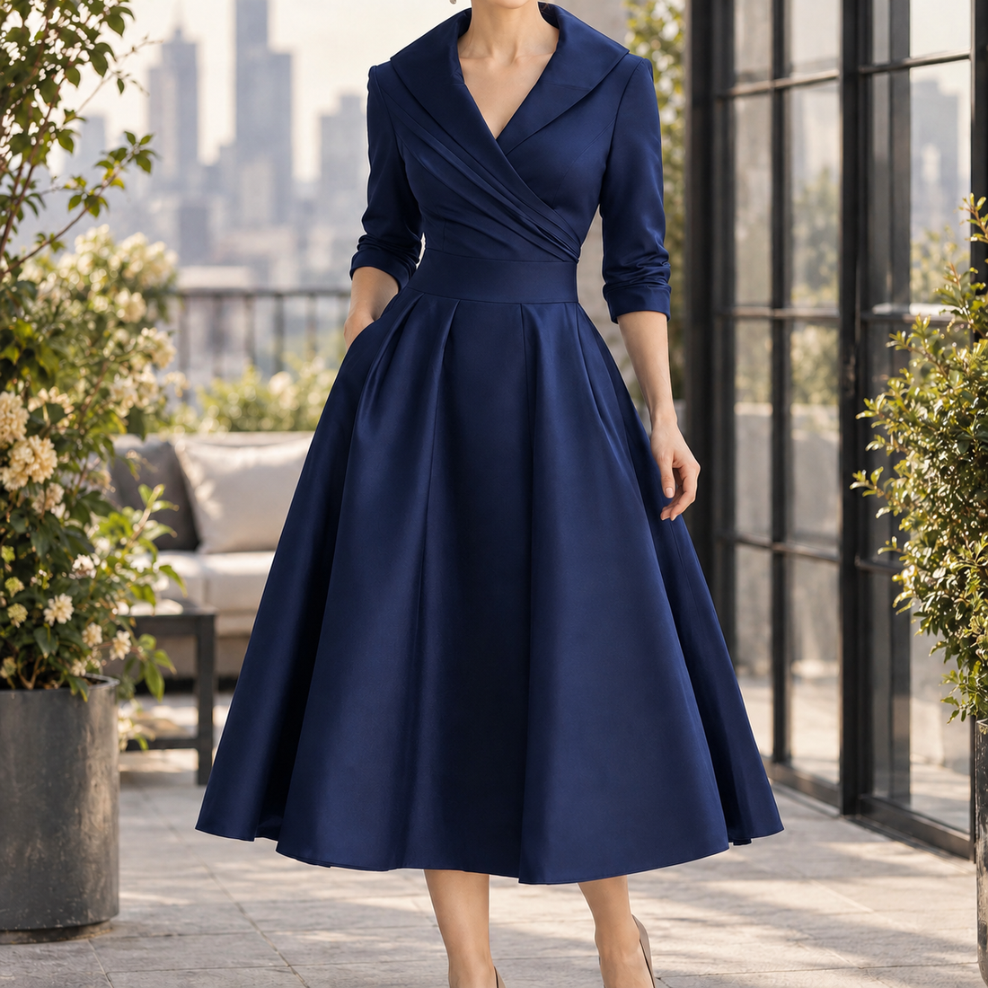 Lena Wrap Midi Dress - Dark Blue
