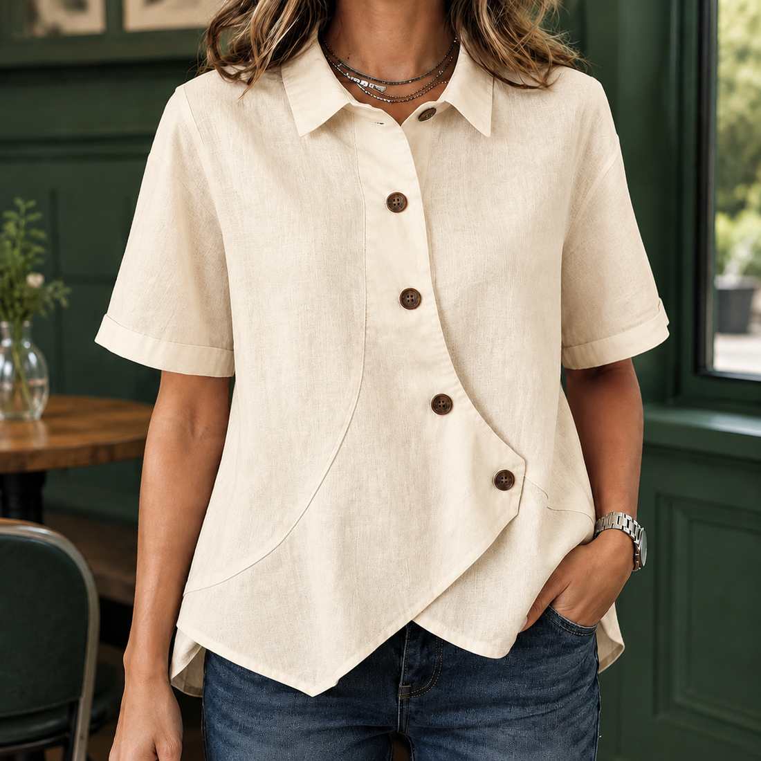 Thomasina Asymmetric Shirt - Apricot