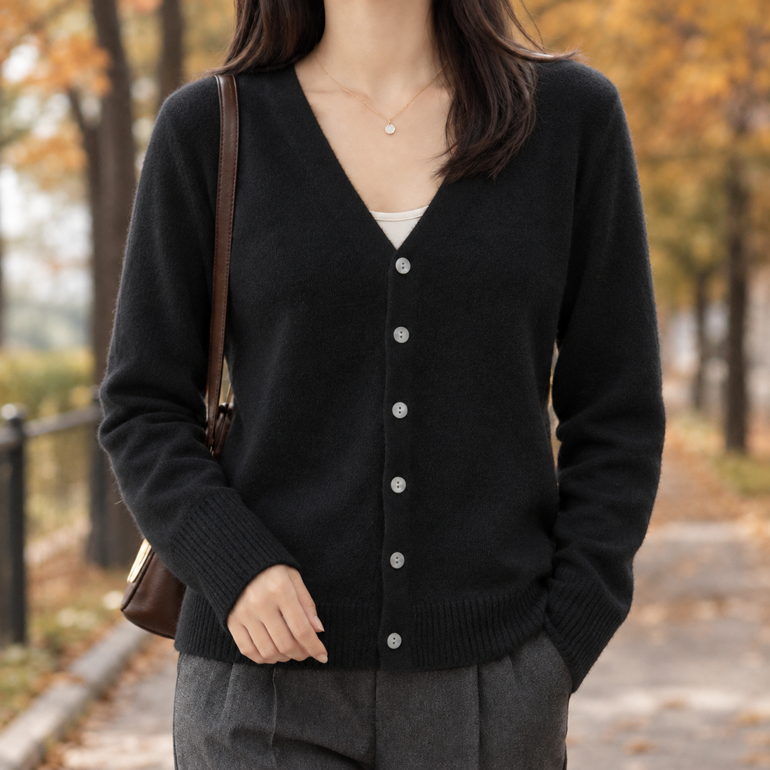 Brooke-Grace V Neck Cardigan - Black
