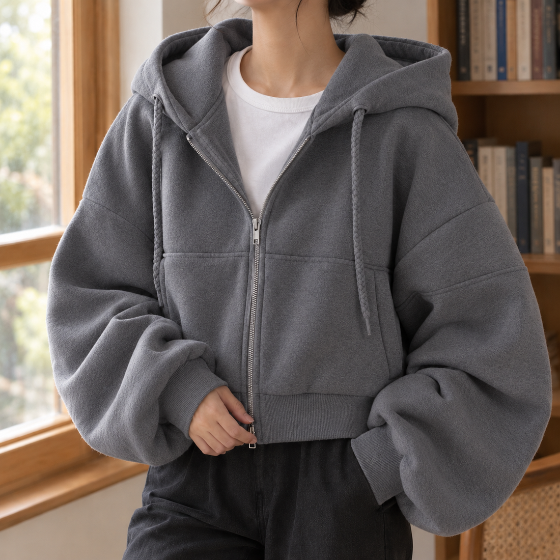 Sylvaine Cropped Hoodie - Dark Gray 2