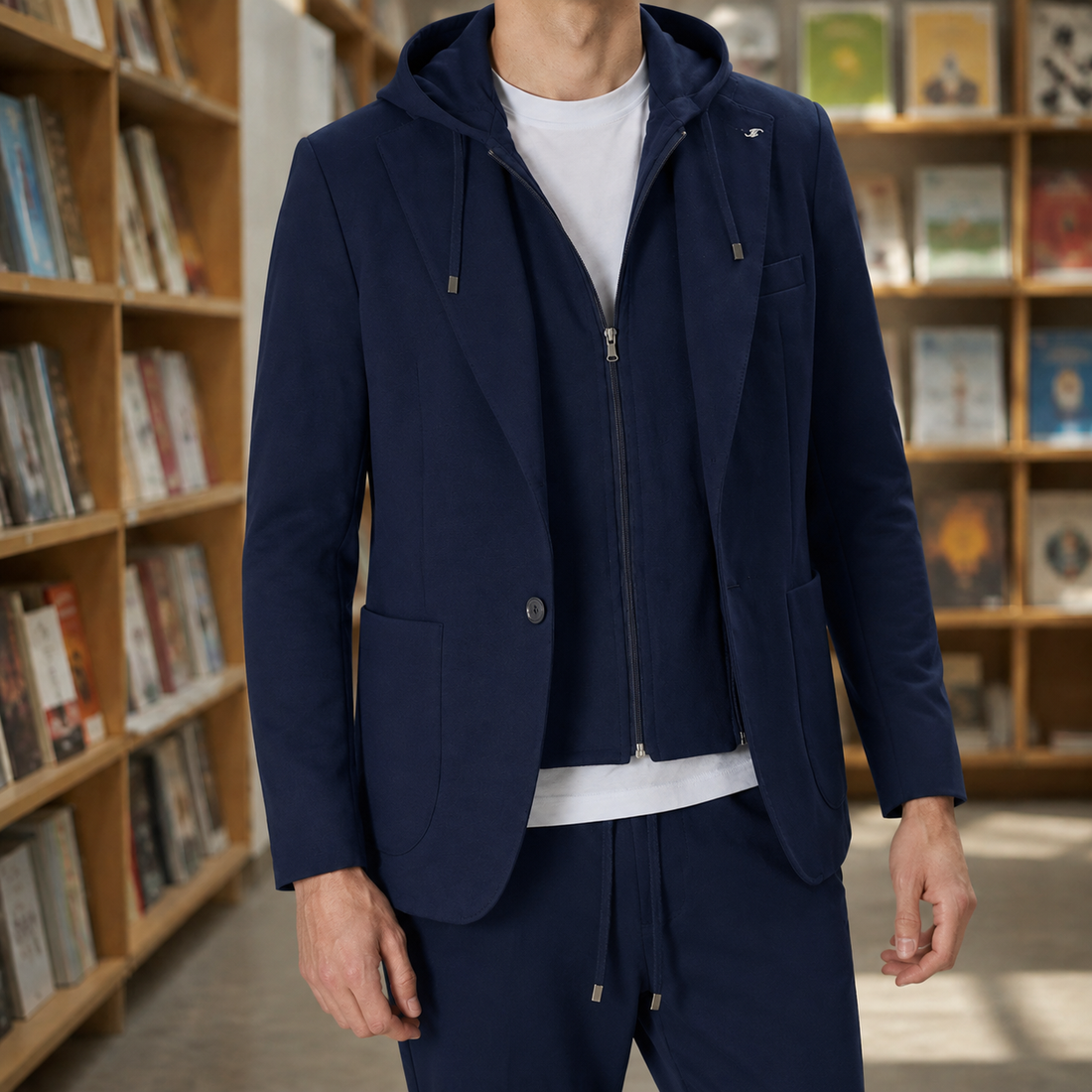 Severin Layered Hood Blazer - Blue