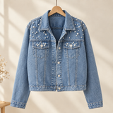 Apolline-Elise Pearl Denim Jacket - Blue
