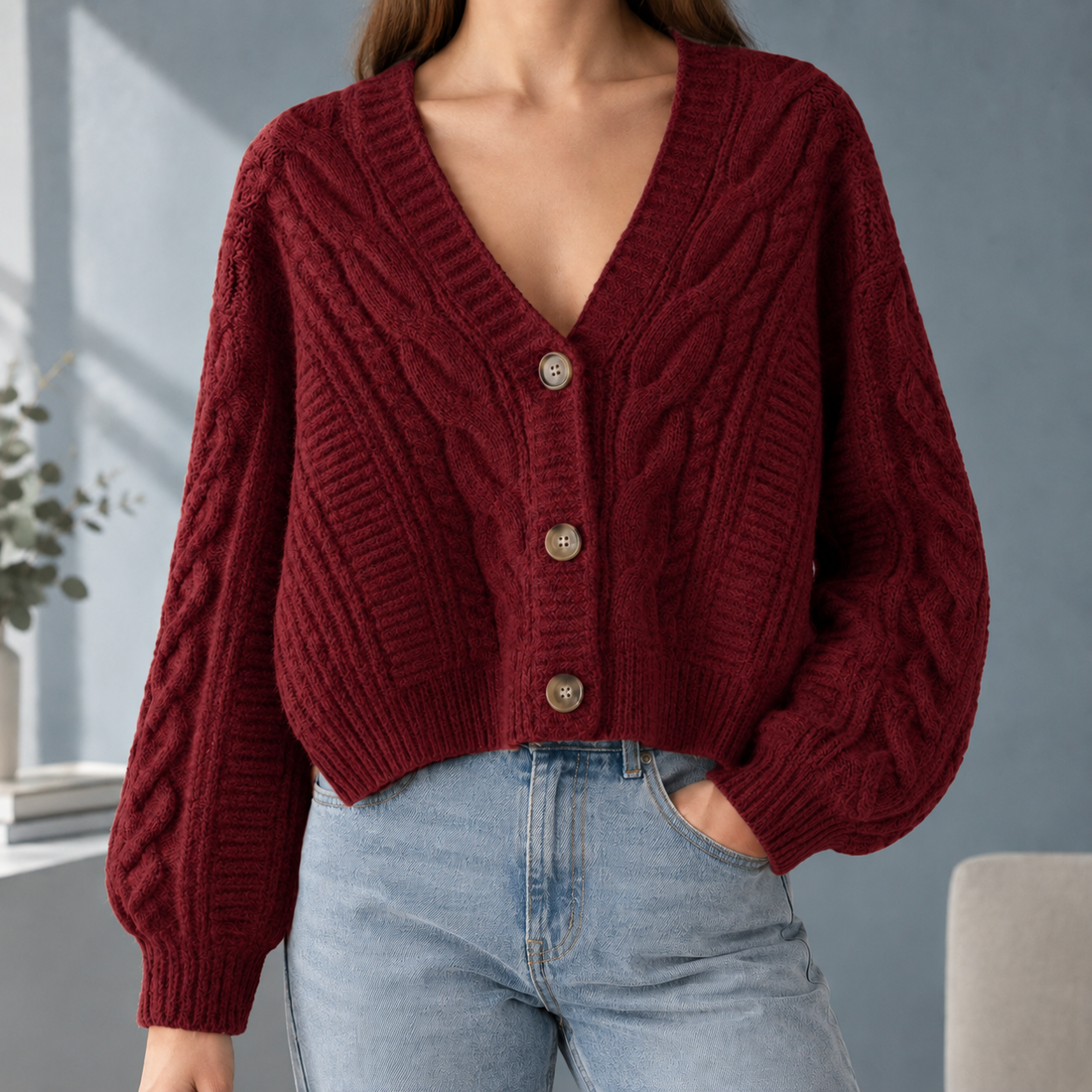 Cassidy V-Neck Cardigan - Red