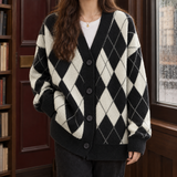 Isabel-Pearl Argyle Cardigan - Black Plaid