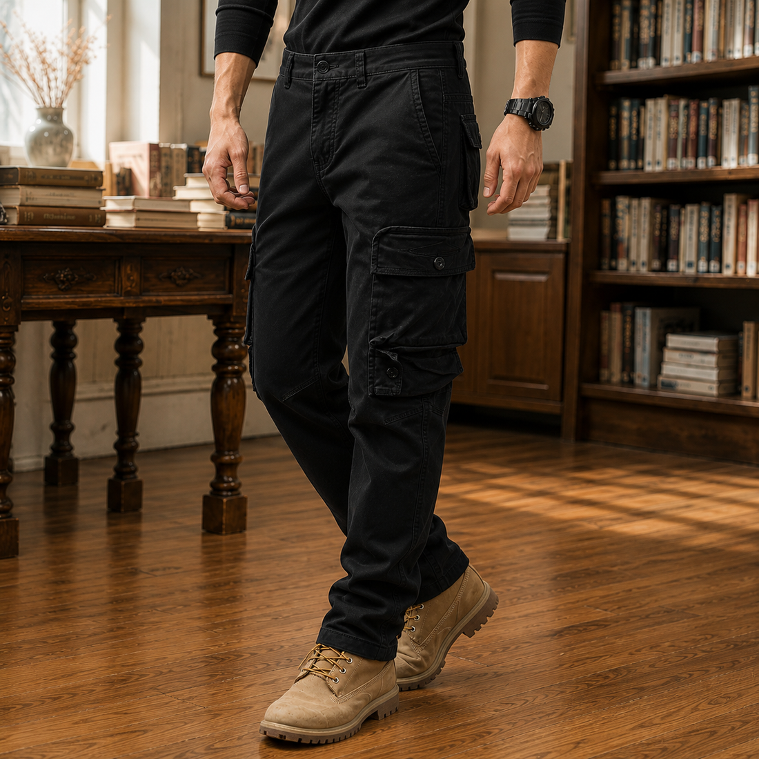 Reuben-West Relaxed Cargo Pants - Black