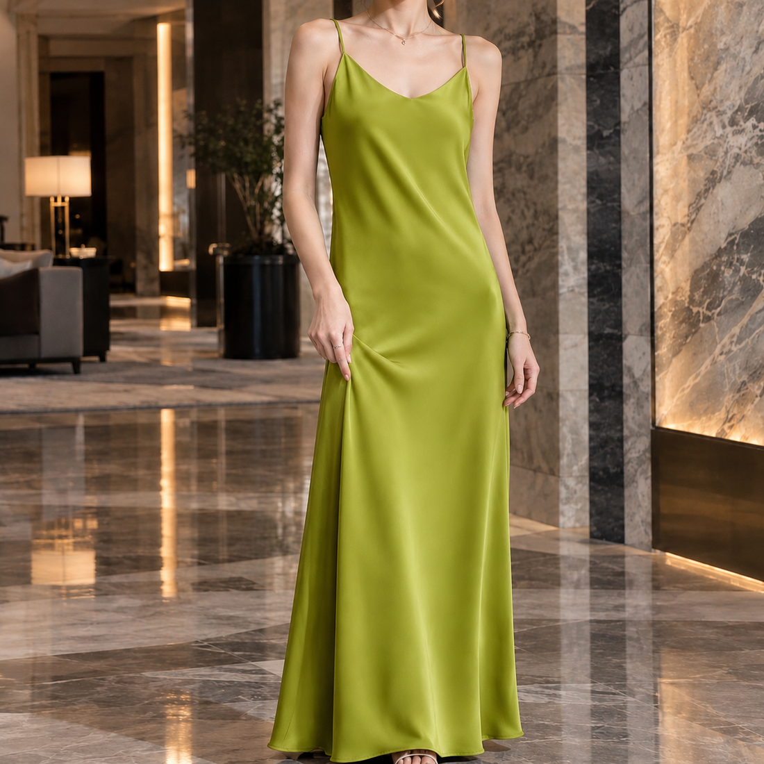 Catriona Satin Slip Dress - Green