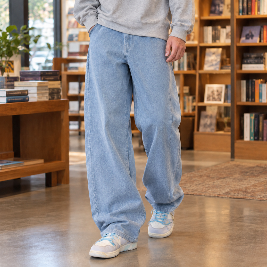 Caius-Grant Wide Leg Jeans - Light Blue