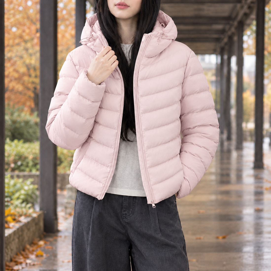 Demelza-Skye Hooded Puffer Jacket - Blush Pink