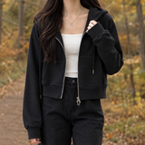 Cleo-Rose Zip Hooded Sweater - Black