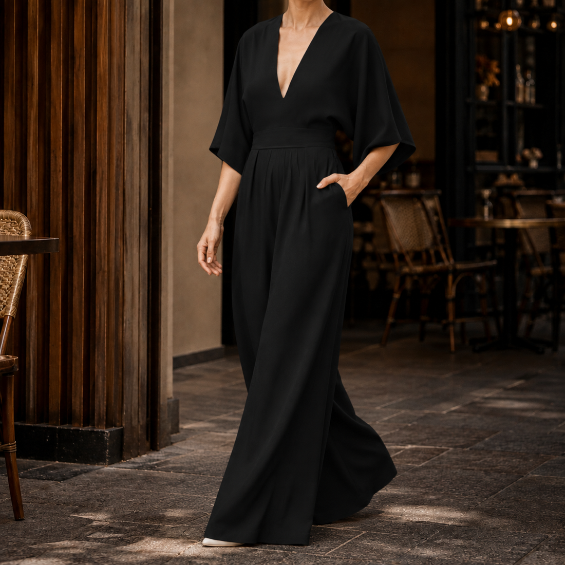 Cerys-Kate Wide Leg Jumpsuit - Black