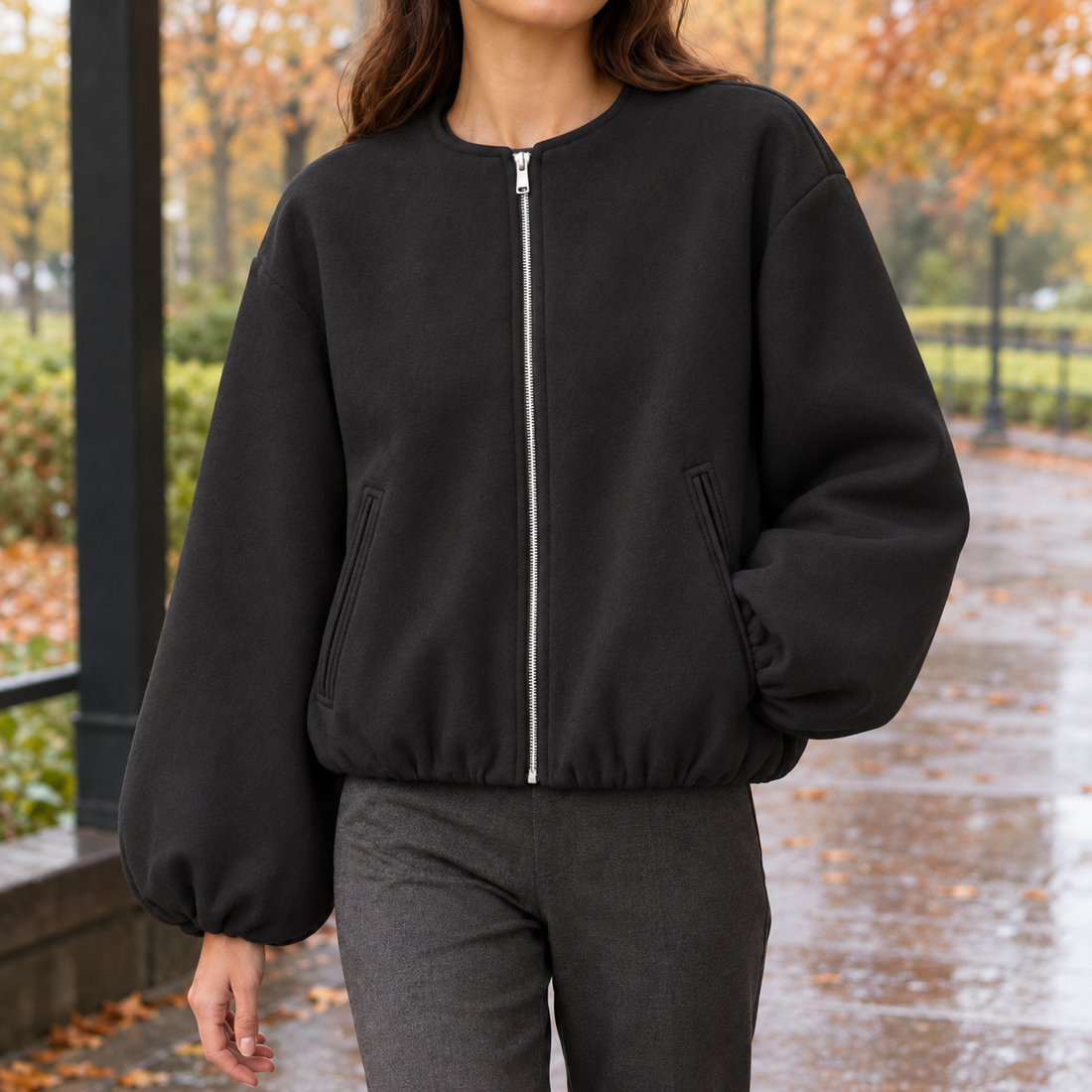 Erin-Eve Balloon Sleeve Jacket - Black
