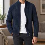 Victor-Ellis Cable Knit Jacket - Navy Blue