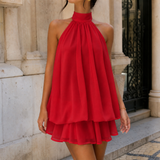 Ilaria-Hope Layered Halter Dress - Red