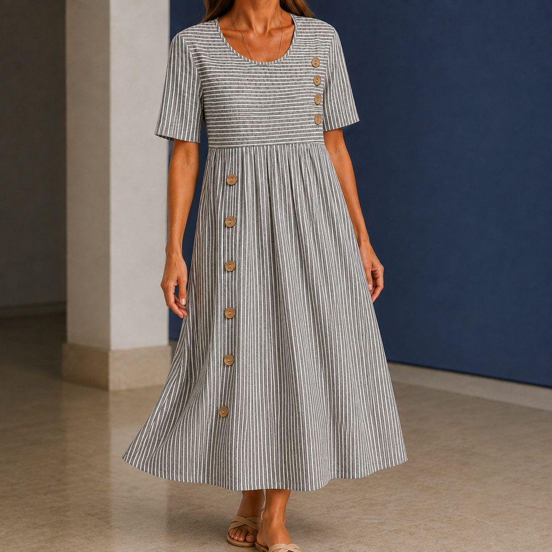 Lara Striped Midi Dress - Gray