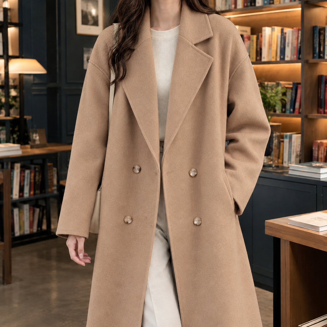 Delia-Grace Double-Breasted Coat - Camel