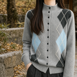 Carmen-Pearl Mock Neck Cardigan - Light Gray