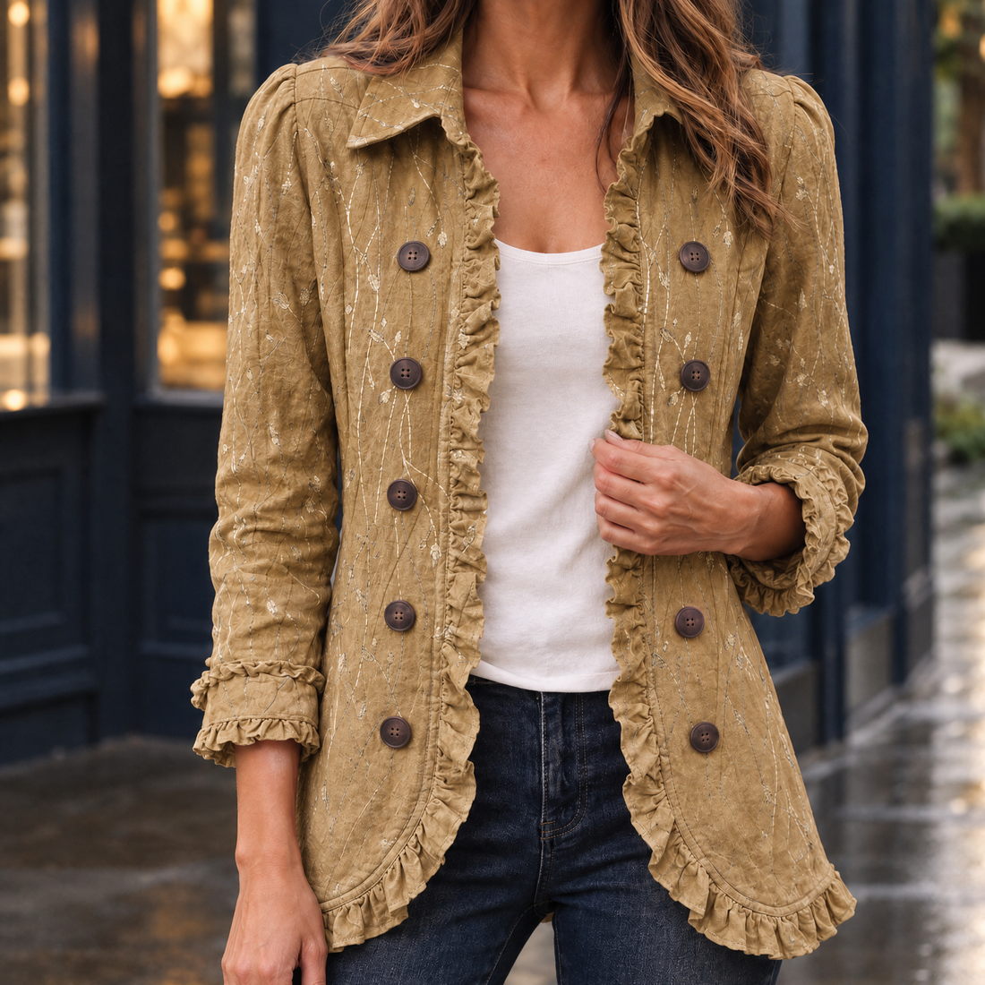 Noelle-Kate Ruffle Overshirt - Camel