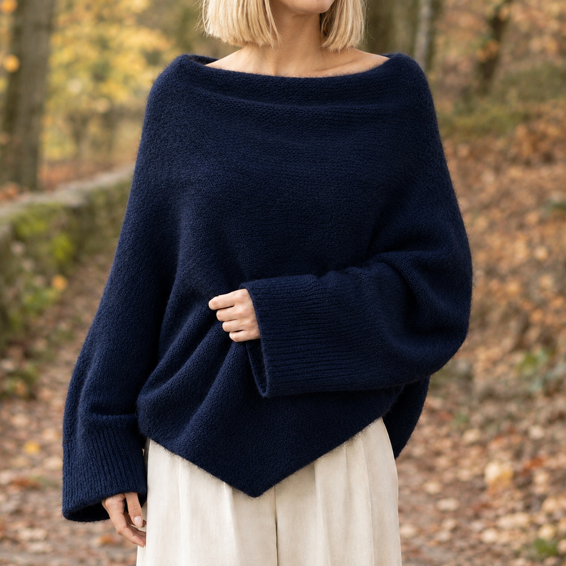 Alice-Marie Cashmere Crossover Sweater - Navy Blue