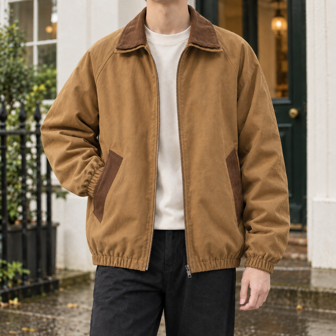 Erasmus-York Contrast Collar Jacket - Khaki