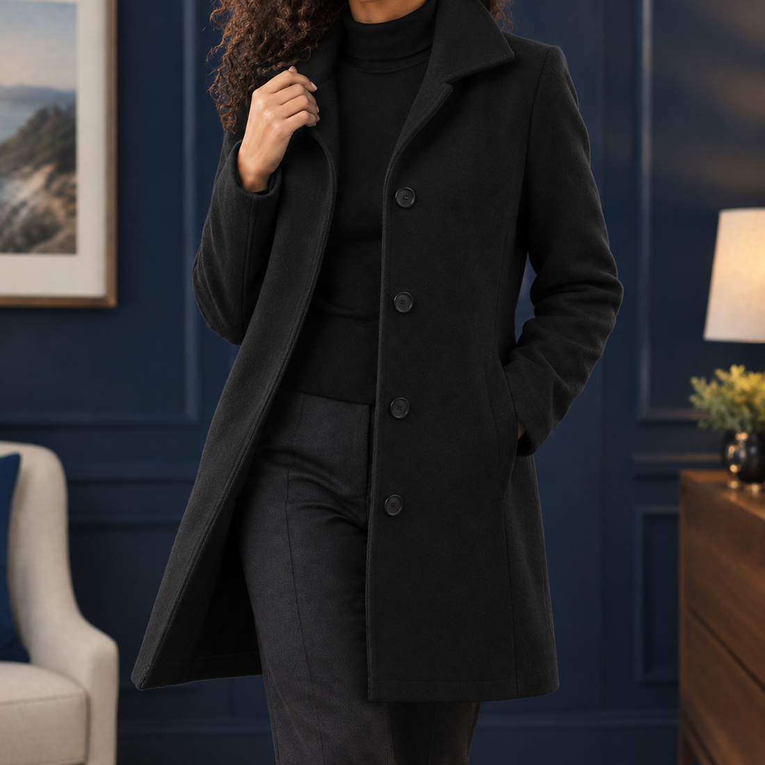 Colette-Eve Button Coat - Black