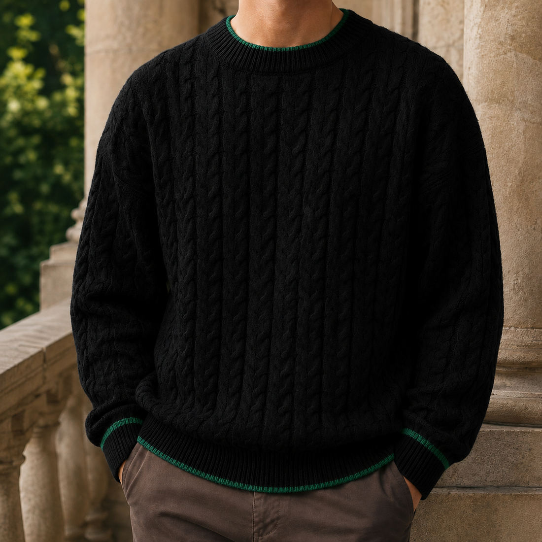 Luca-Jude Cable Knit Sweater - Black