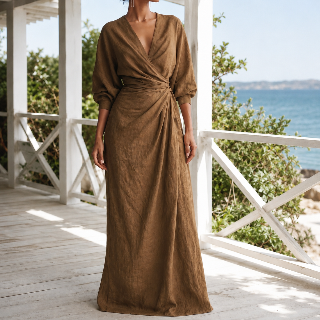 Astrid Wrap Maxi Dress - Brown