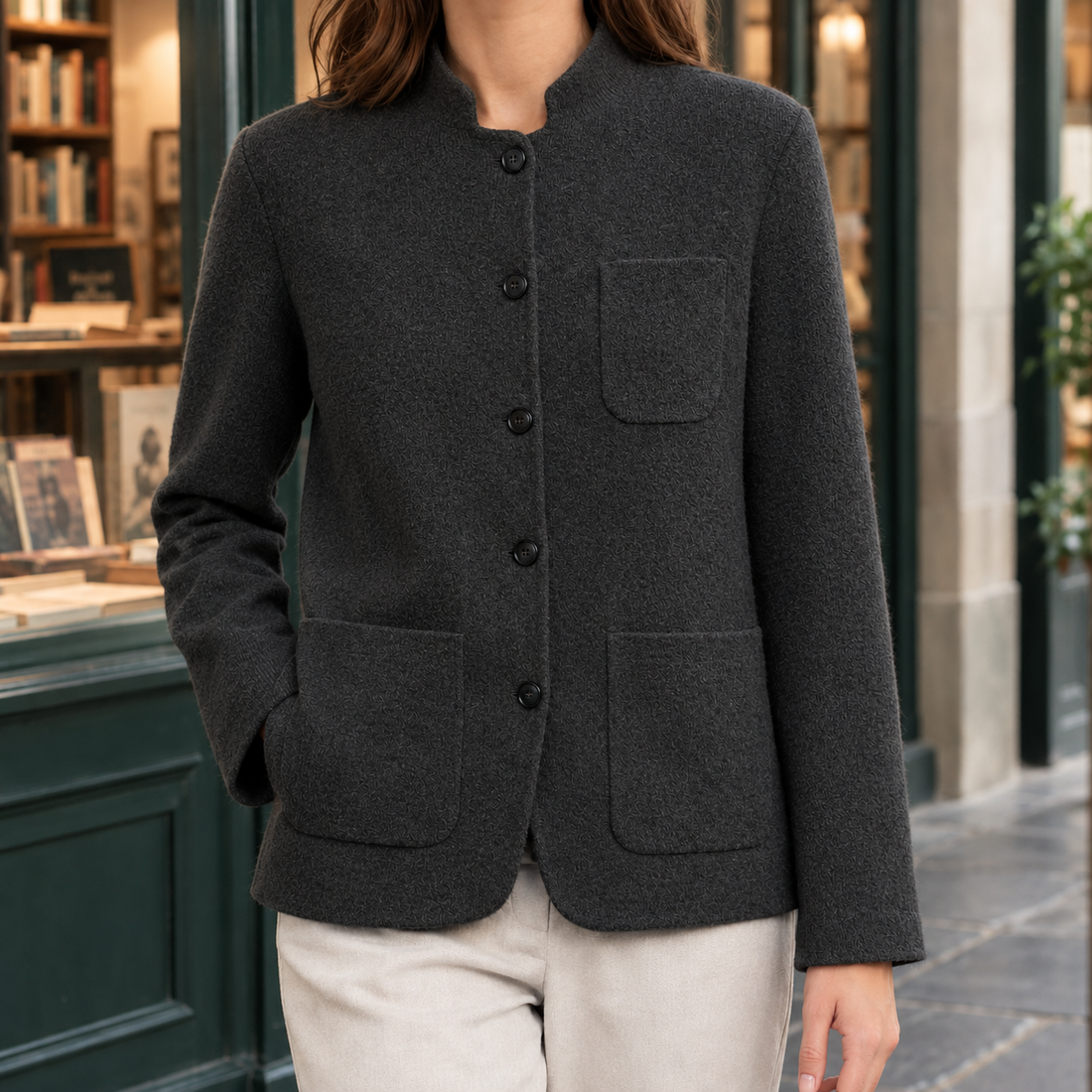 Celine-Skye Stand Collar Jacket - Black Gray