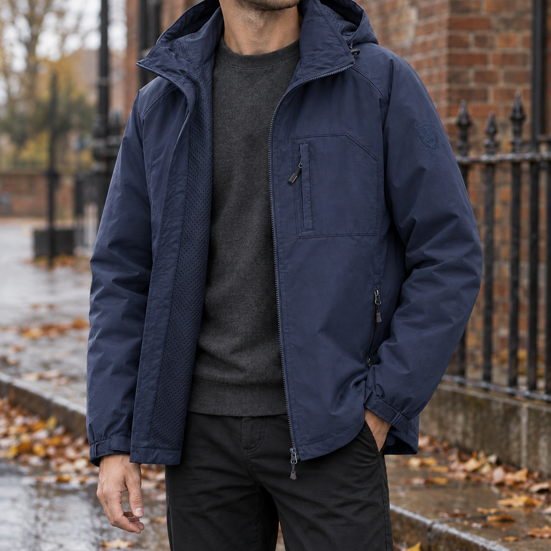 Edmund-Stone Hooded Jacket - Dark Blue