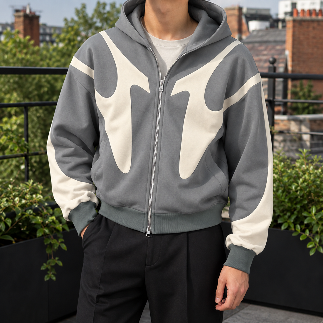 Zane-Scott Contrast Hoodie - Gray