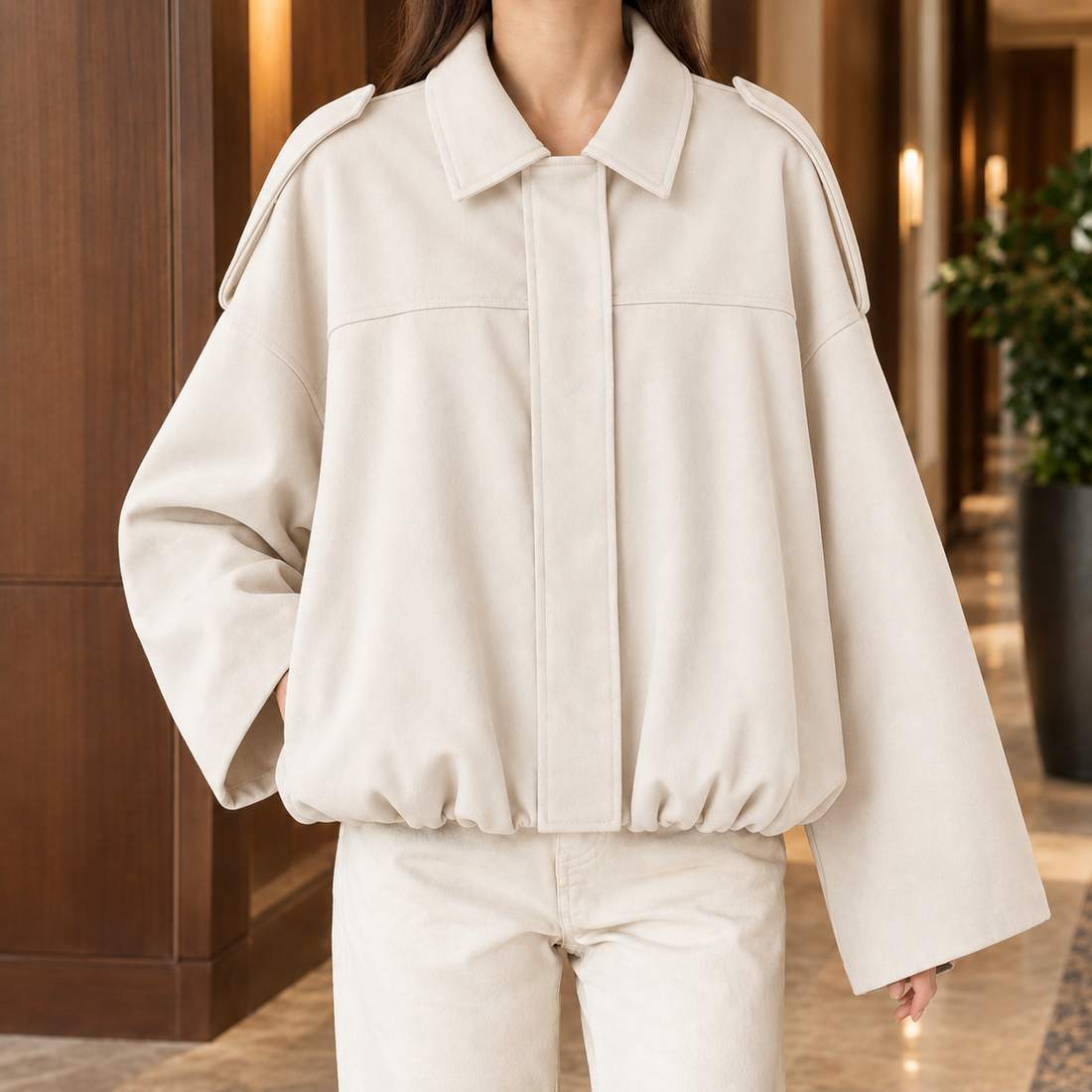 Chantal-Pearl Suede Blouson Jacket - Cream White