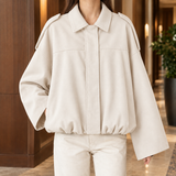 Chantal-Pearl Suede Blouson Jacket - Cream White