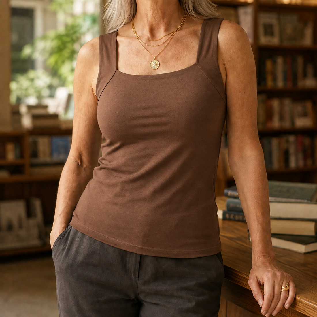 Ottilie-Faye Square Neck Tank - Coffee