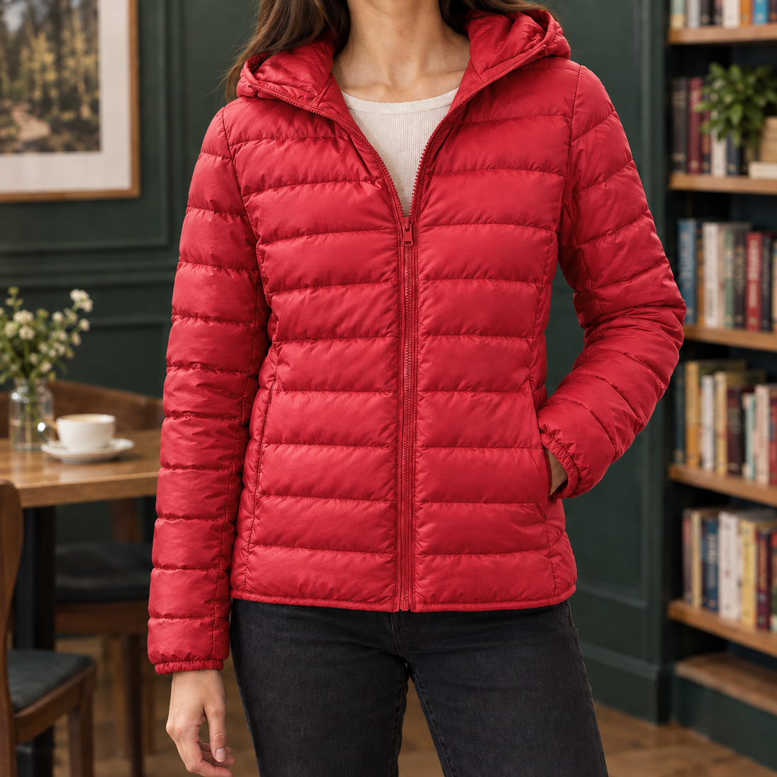 Adriana-Skye Cashmere Puffer Jacket - Red