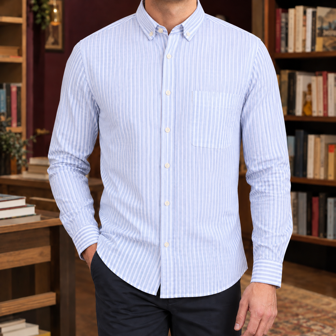 Mathias-Dean Gingham Shirt - Light Blue White