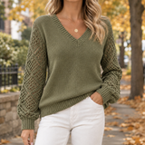 Solene-Pearl Openwork Sweater - Olive