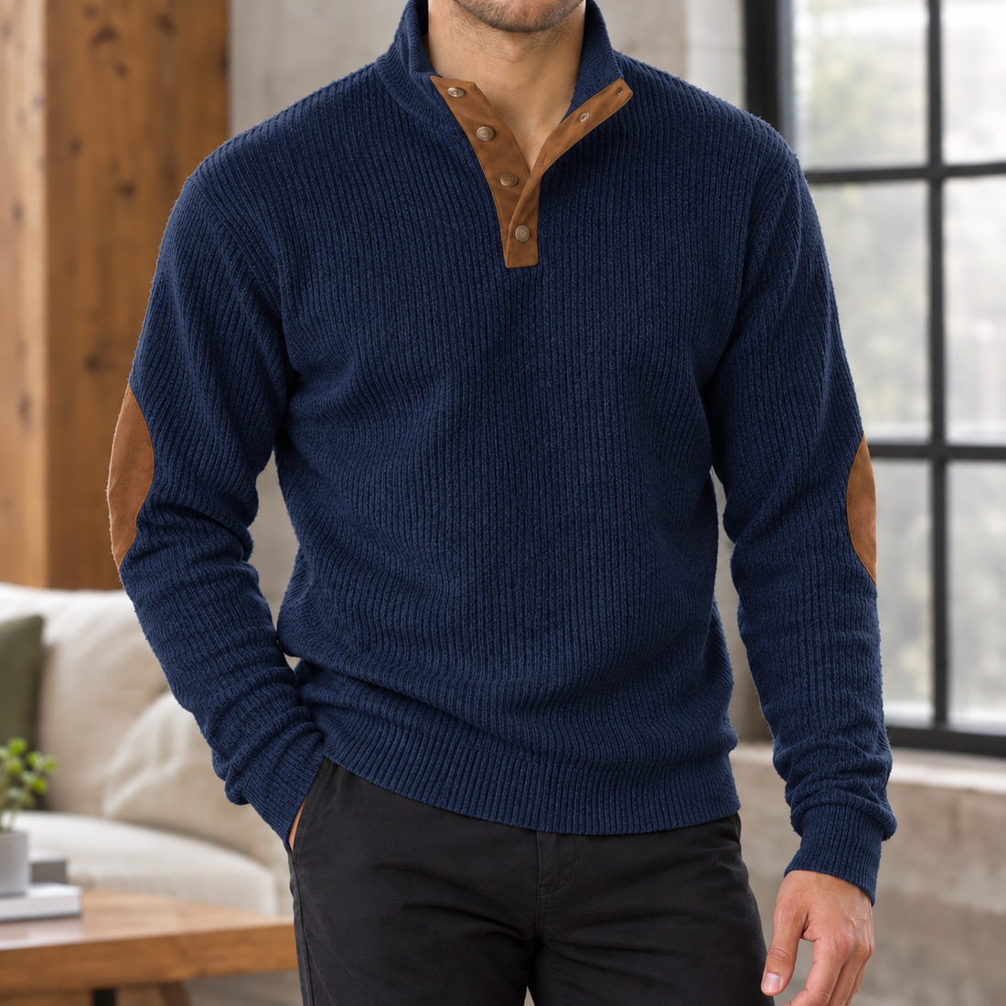 Elias-Ellis Ribbed Sweater - Navy Blue