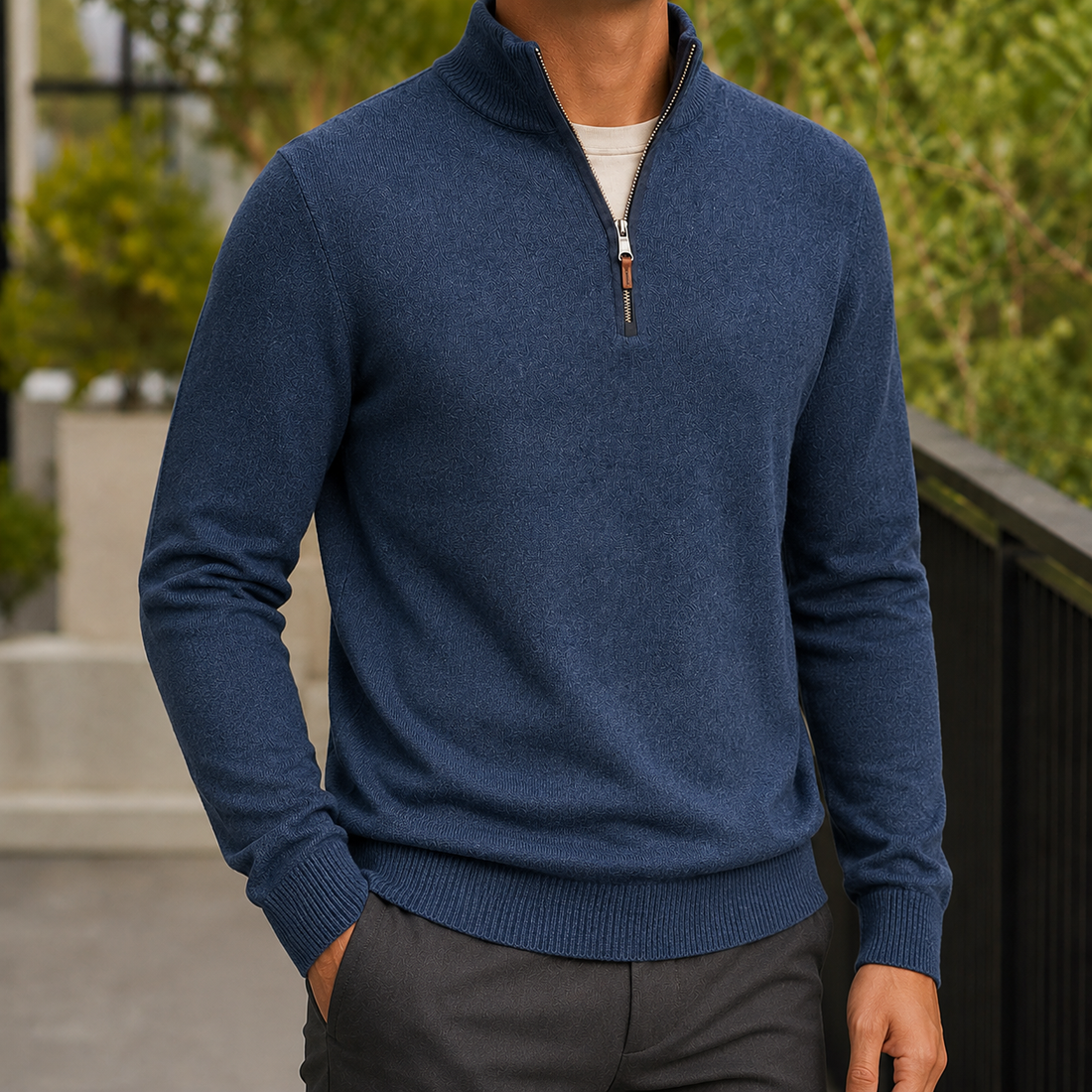 Ignatius Quarter Zip Sweater - Denim Blue