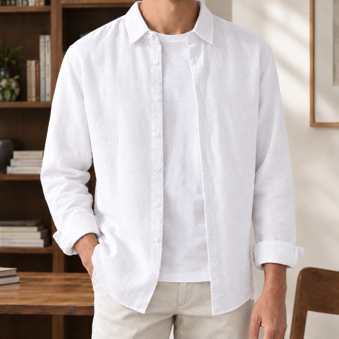 Blaise-Grey Linen Shirt - White